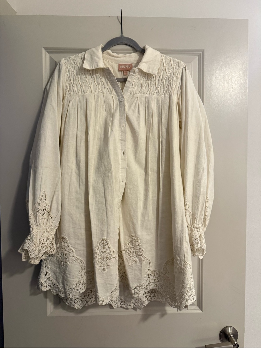 Show Me Your MuMu Cream Mini Dress with Lace Trim